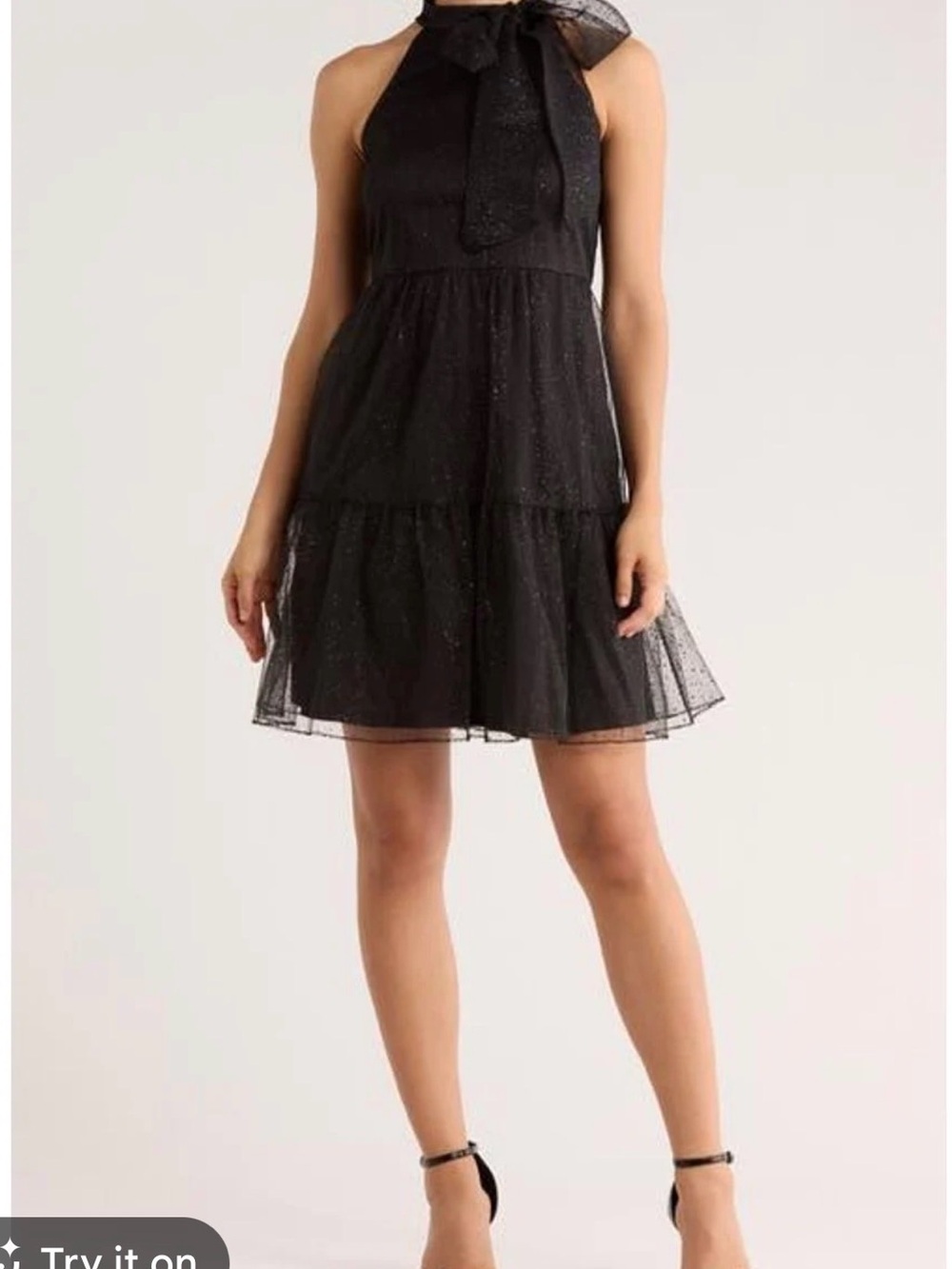 Vince Camuto Black Halter Tie-Neck Tiered Mini Dress